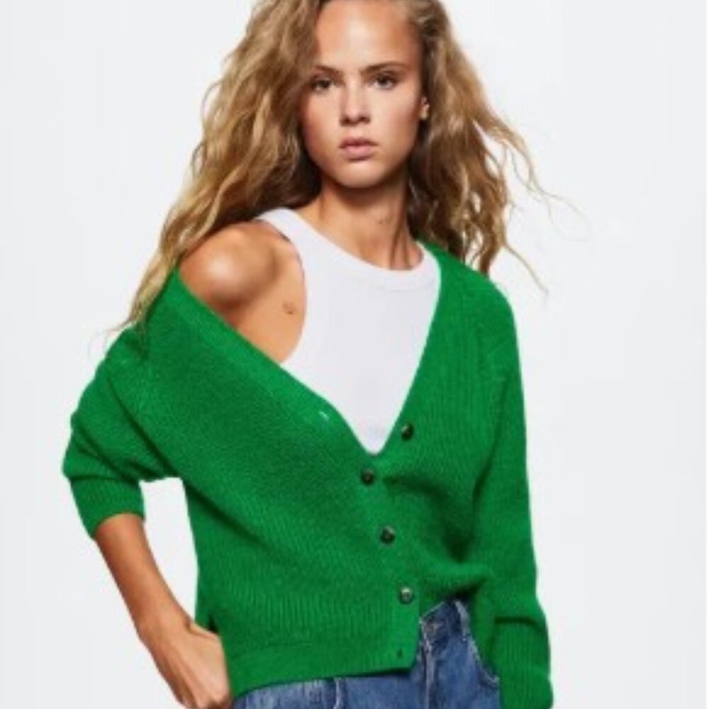 MANGO Button Knit Oversize Cardigan Green Size - XS